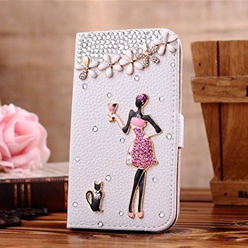 [ Lenovo X3 Lite / A7010 case ] Luxury 3D bling diamond Rhinestone crystal wallet ( two card slots &amp; one money pocket )(pink girl with cat)