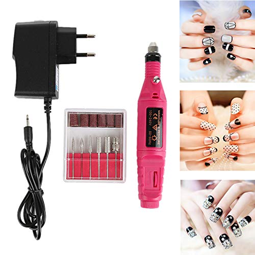 LleeAM Electric Manicure Drill Nail Art Polisher, Nail Drill Set Hand Piece File Grinder Manicure Pedicure Tools for Acrylic Gel Nails (Rose Red)