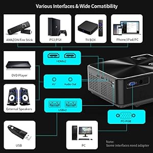 YABER Proiettore 5500 Lumen Mini Proiettore Portatile 1080P Supporto Nativa 1280 * 800 LED Videoproiettore 250" Display Cinema Domestico Compatibile con smartphone/Laptop/PC/PS4 - immagine 7