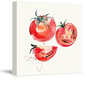 Square Canvas Wall Art - Tomato Watercolor | Fruits Watercolor Art and Illustrations - Giclee Print Gallery Wrap Modern Home Art Ready to Hang - 12x12 inches