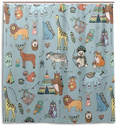 jeansame Shower Curtain Bath Curtain Bathroom Curtain with Hooks Cute Animals Zoo Giraffe Panda 66 x 72 Inch 166x182 CM