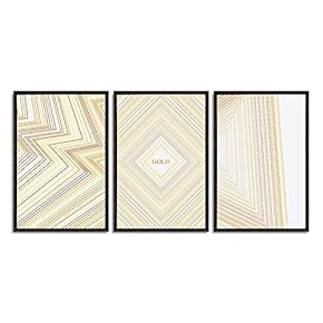 Framed Canvas Wall Art for Living Room, Bedroom Gold Geometric Canvas Prints for Home Decoration Ready to Hanging - 16"x24"x3 Panels