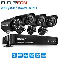 FLOUREON 8 CH House Camera System DVR 1080N AHD + 4 Outdoor/Indoor Bullet Home Security Cameras 1500TVL 720P 1.0MP AHD Resolution Night Version for House/Apartment/Office