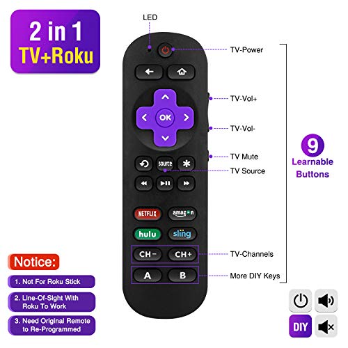 Universal Remote Control Compatible with Roku Player with 9 More Learning Keys to Control TV Soundbar Receiver All in One (Fit for Roku 1 2 3 4 Premier+ Express Ultra)【NOT for ROKU Stick ROKU TV】