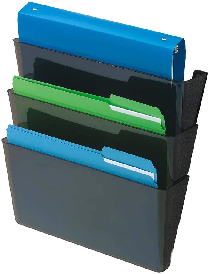 Deflecto 93604 Sustainable Office DocuPocket, Recycled Content, Wall File Organizer, Stackable, Letter Size, Black, Set of 3, 13"W x 7"H x 4"D : Hanging Wall Files : Office Products