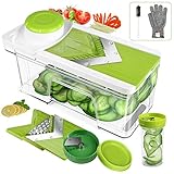 ONSON Adjustable Mandoline Slicer with Spiralizer Vegetable Slicer - V Blades Food Slicer Veggie Slicer Cutter Zoodle Maker - Vegetable Spiralizer with Julienne Grater (Green)