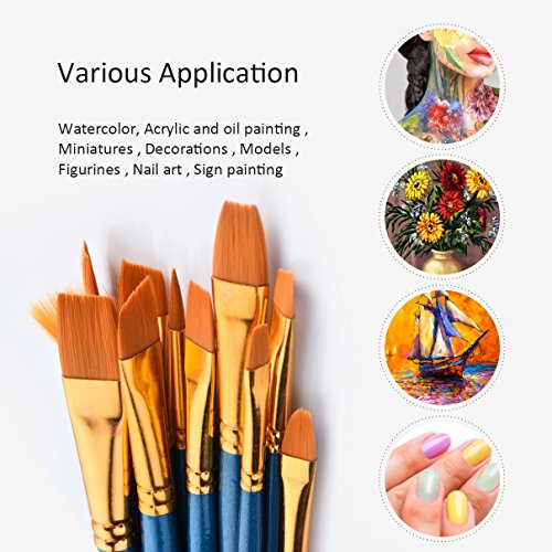 12 Pieces Paint Brushes, Atmoko Painting Brush Set with 2 Palettes for Watercolor, Acrylic & Oil Paintings, Perfect for Painting Canvas, Ceramic, Clay, Wood & Models, Great Gift for Kids, Artists