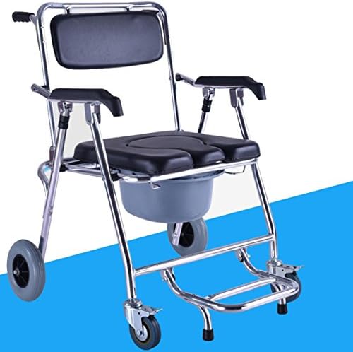 Folding chair Old Man Wheeled Commode/Over Toilet Chair with Padded Seat and Back wheelchair Bath Chair Moving Toilet Shower Chair with Brakes , A