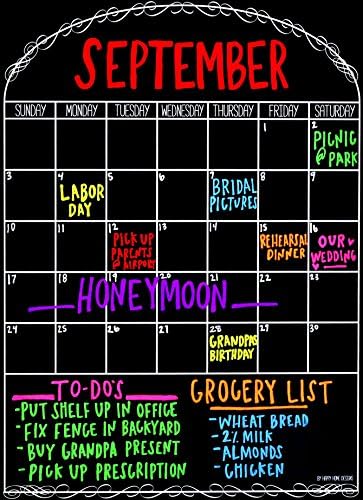 Happy Home Designs Magnetic Refrigerator Calendar in Glossy Black with Long-Lasting Dry Erase Finish in a 12" X 16.5" Vertical Design