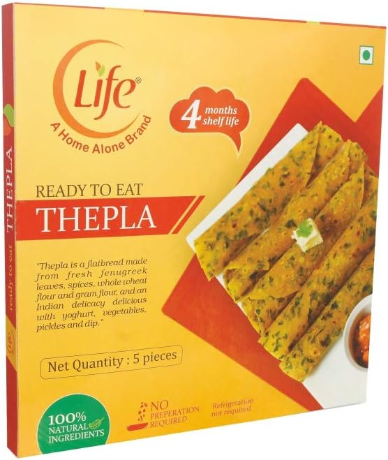 Home Alone Products Life Ready to Eat Thepla Healthy Fenugreek Lunch/Dinner Roti, 100 g, Pack of 4
