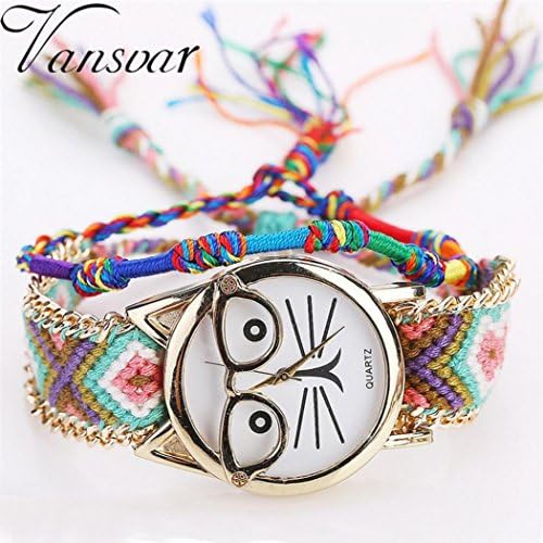 Bescita Women Bracelet Watch, Native Handmade Ladies Vintage Quartz Watch Glasses Cat Friendship Watch