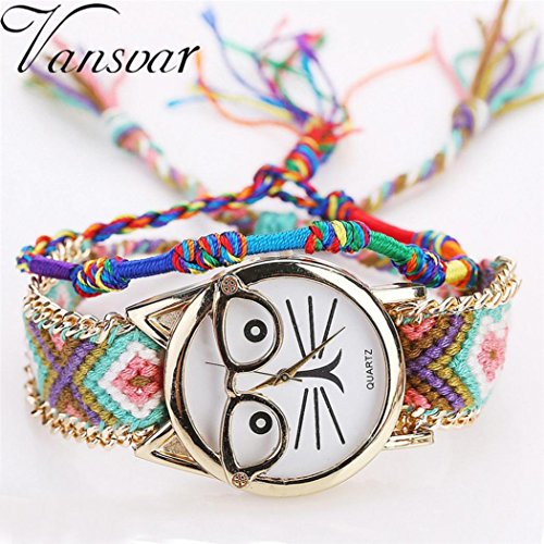Bescita Women Bracelet Watch, Native Handmade Ladies Vintage Quartz Watch Glasses Cat Friendship Watch