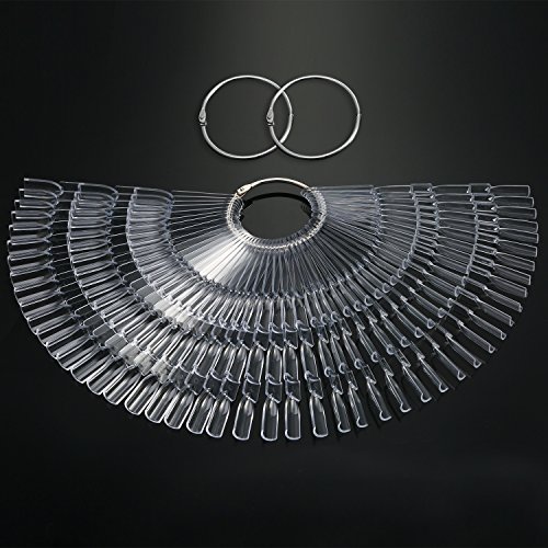 Bememo 50 Pieces Nail Art Polish Display Sticks Fake Nail Tips Fan with 3 Binder Rings for Practice