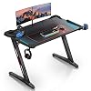 EUREKA ERGONOMIC Z1-S Gaming Desk 44.5″ Z Shaped Home Office PC Computer Desk, One-Piece Table Top Pro with LED Lights Controller Stand Cup Holder Headphone Hook Mousepad for Men Boyfriend Female Gift