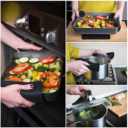 Potholders and Silicone Trivet Mats. Our 7 in 1 Multi-Purpose Kitchen Tool is Heat Resistant to 440°F, Non-slip,durable, flexible easy to wash and dry. 4 Pot Holders By Q's INN. - Thumbnail 4