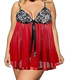 IWISHME Women Plus Size Sequin Sexy Babydoll Lingeries (3XL=US Size 2XL, Black&Red)
