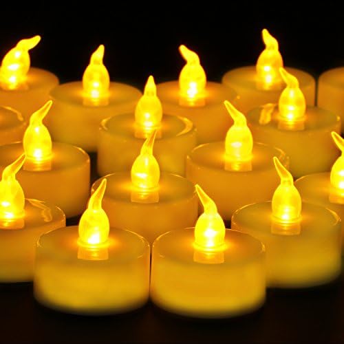 Flameless LED Tea Lights Candles, 24 Pcs Small Bright Flickering Candles with Battery for Party, Festivals, Weddings, Halloween, Christmas Decoration (Amber Yellow)