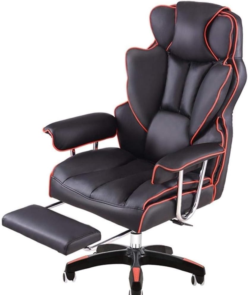 MUBAY Reclining Leather Office Chair Game Chair Chair with Footrest - High Back Executive Adjustable Rolling Swivel Chair_Nylon Feet_Fixed Armrest