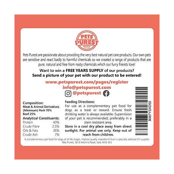 Pets-Purest-100-Natural-Dog-Chews-Air-Dried-Sausage-Treats-for-Dogs-Just-Two-Ingredients-Pork-Beef-Grain-Gluten-Lactose-Free-Delicious-Healthy-Raw-Dog-Treat-for-Dog-Puppy-Adult-Senior-200g Pets Purest Natural Dog Treat Chews - 100% Healthy Air-Dried Pork & Beef Sausage Meat Treats for Dogs, Puppy & Senior…