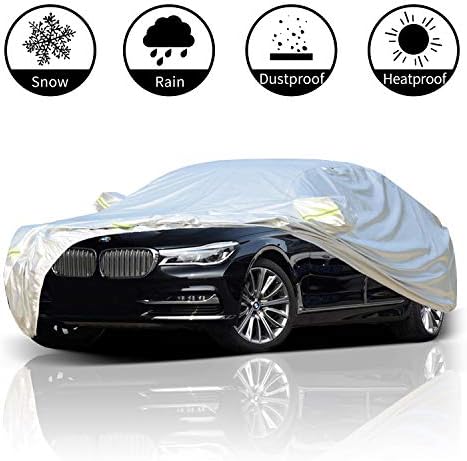 FLOWood Car Cover All Weather Waterproof Breathable Outdoor UV Protection Full Fit Medium Car(L:480 * 175 * 120cm)