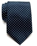 Retreez Pin Dots Woven Microfiber Men's Tie - Navy Blue with Light Blue Pin Dots