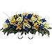Sympathy Silks Artificial Cemetery Flowers – Realistic Vibrant Tulips, Outdoor Grave Decorations - Non-Bleed Colors, and Easy Fit - Blue Yellow Tulip Saddle