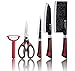 Imperial Collection IM-KST11 LG 6 Piece Knife Set, Includes 2-in-1 Scissor/Bottle Cap Opener, Peeler and Acrylic Stand, Non Stick Coating Kitchen Knives, Red/Black