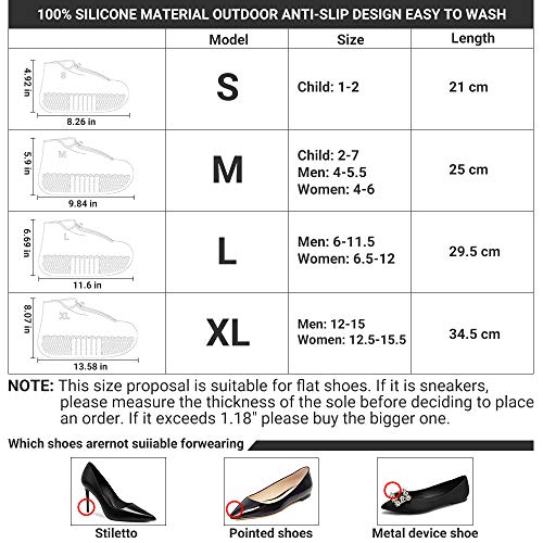 ATOFUL Reusable Silicone Waterproof Shoe Covers, Silicone Shoe Covers with Zipper No-Slip Silicone Rubber Shoe Protectors for Kids,Men and Women (Black, M)