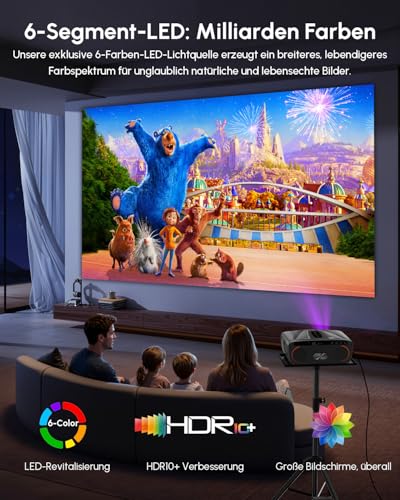Daylight Projector 2400 ANSI Ultra HD 4K HDR10+ Smart Projector with 2026 Automatic Lens Cover, Auto Focus, HDMI eARC/CEC, WiFi6, Bluetooth5.4, 40W DB Audio for Home Cinema, Gaming, Ceiling Mounting