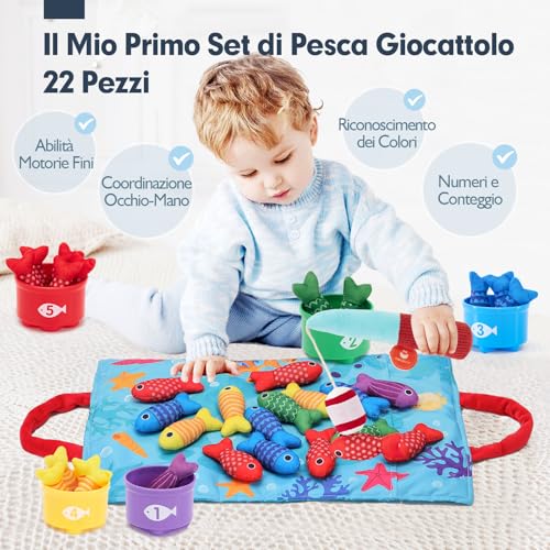 hahaland Montessori Children's Games 1 Year – 22 Pieces Soft Fishing Game, Montessori Educational Toy, 1 2 Years Sensory Baby Gift 12 18 Months