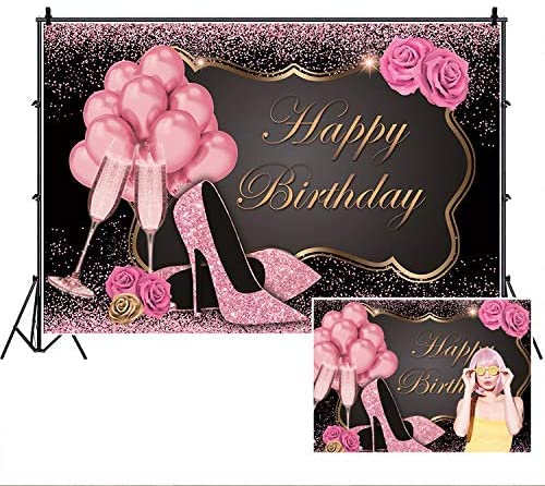 Rose Gold Glitter Happy Birthday Backdrop
