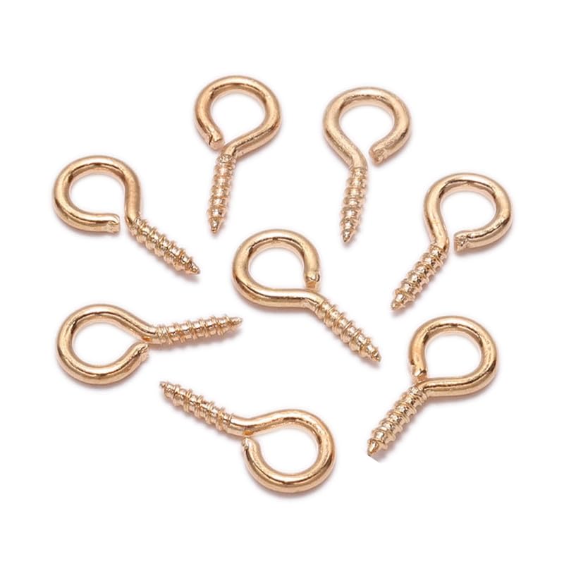 Aoktorkit 200Pcs Mini Eyelet Screws 6 x 13mm Small Screw Eye Pins Self Tapping Eye Screws for Jewellery Making DIY Craft Hanging Ornament, KC Gold