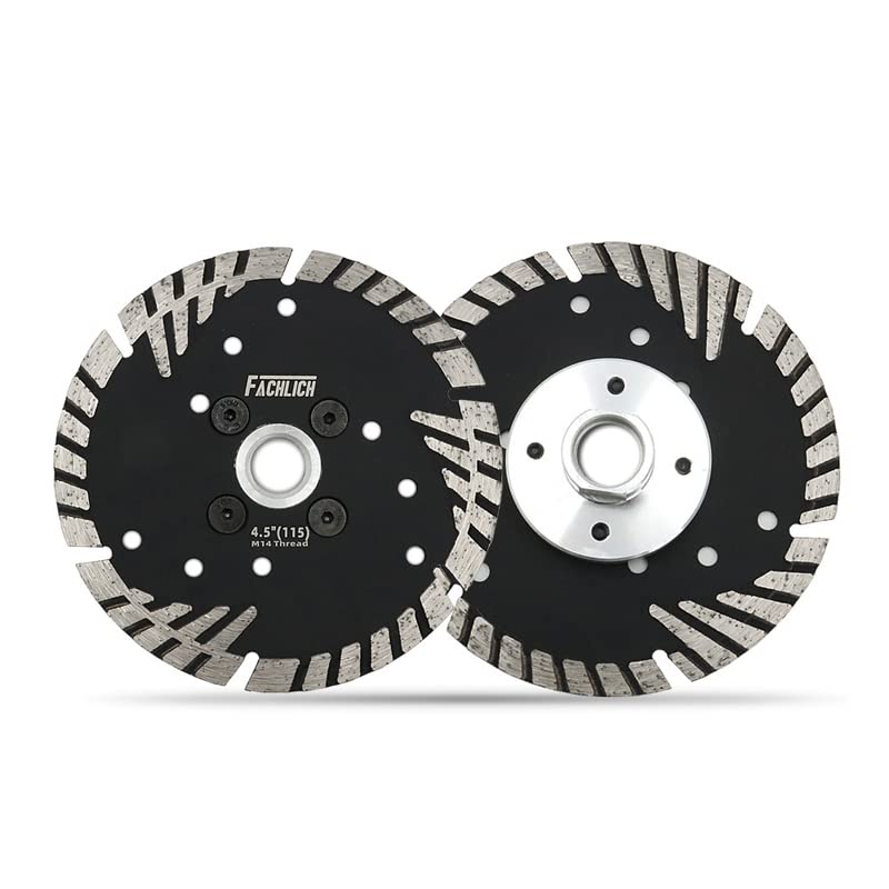 FACHLICH Diamond Cutting Blade 115mm/4.5" 2pcs with Turbo Slant Protection Teeth for Concrete Tile Granite Marble Masonry Brick