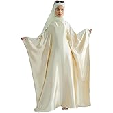 RLLJS Muslim Dress Women Abaya Elegant Satin Prayer Dress Batwing Long Sleeve with Hijab Arab Islamic Dubai Ramadan Robe