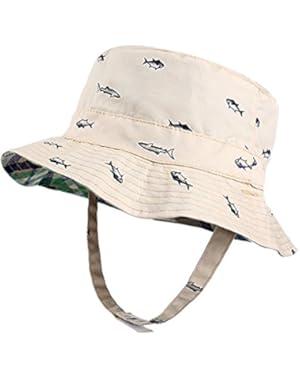 Baby Bucket Hat Soft Cotton Sun Protection Fishman Cap with Chin Strap Beige