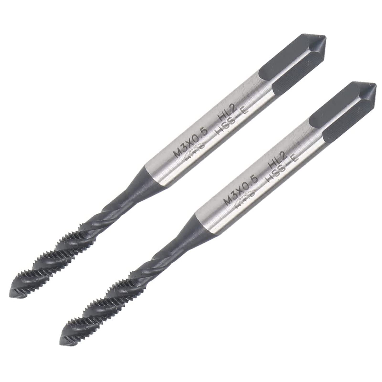 TA-VIGOR M3 x 0.5mm Spiral Flute Thread Tap, Metric Machine Threading Tap with H2 Tolerance, HSS Nitriding Coated Thread Milling Tap (Round Shank with Square End) 2Pcs