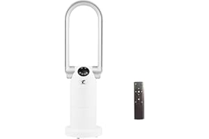 Ocean Loong 1500W Bladeless Tower Fan & Space Heater Combo for Home with Remote Control Timer Oscillation Tip-Over Switch and Adjustable Thermostat, 29” Silver