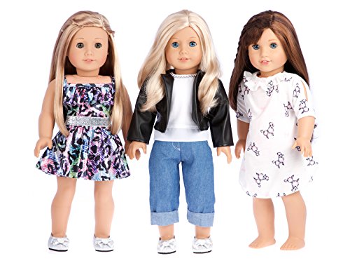 Ultimate Play Set - 18 inch doll clothes - 7 piece - 3 complete mix and match outfits with shoes - nightgown, swim suit, skirt, blouse, pants, leather jacket and silver shoes. (dolls not included)