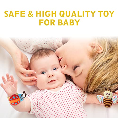 PHREKUDA Sock & Wrist Rattles Toy Set for Babies, Plush Stuffed Rattles