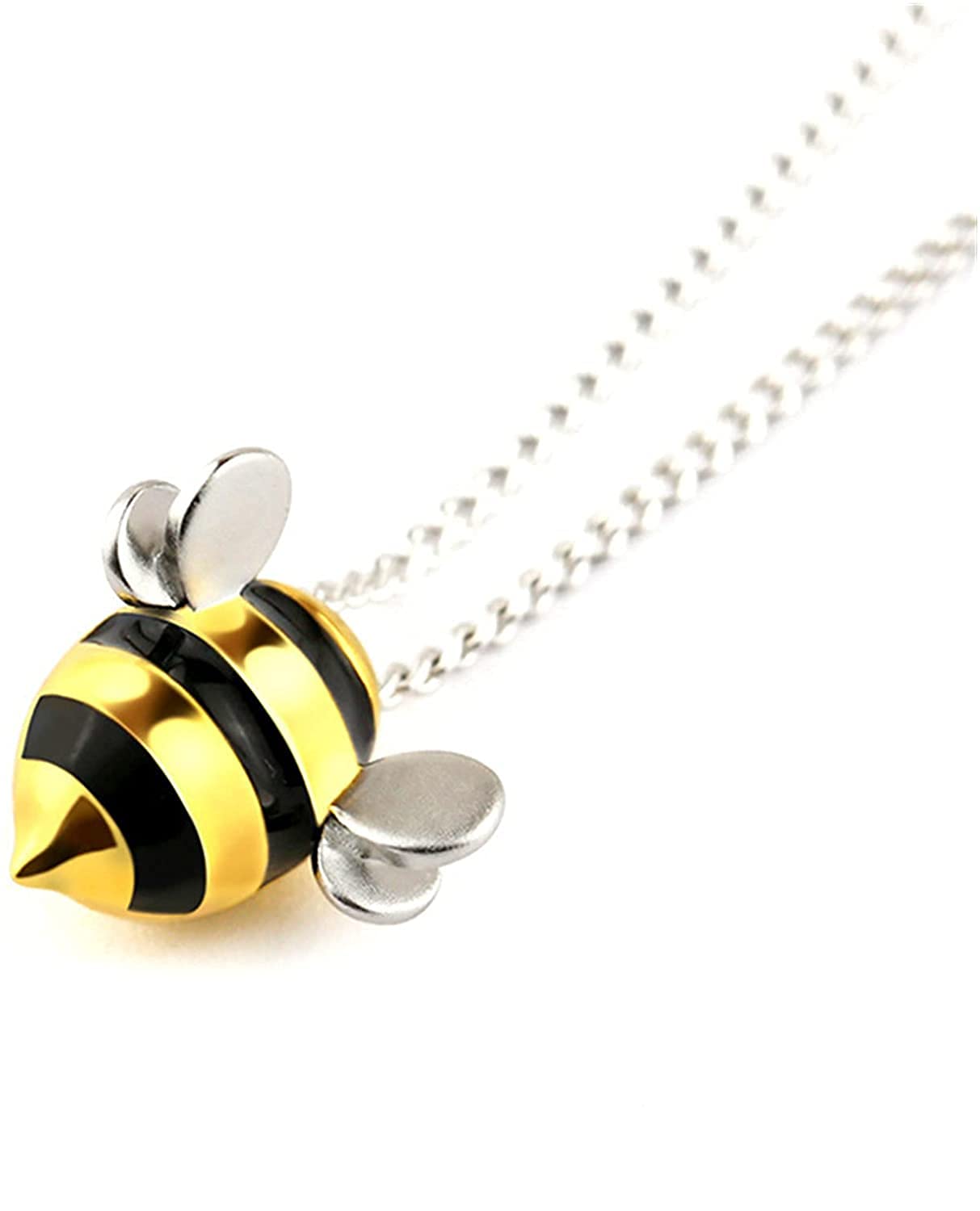 DEEPOW DEROPLK Project Honey Bees - Adopt a Bee Necklace 925 Sterling Silver & Gold Bumblebee Inspired Jewelry Gift for Women Girls
