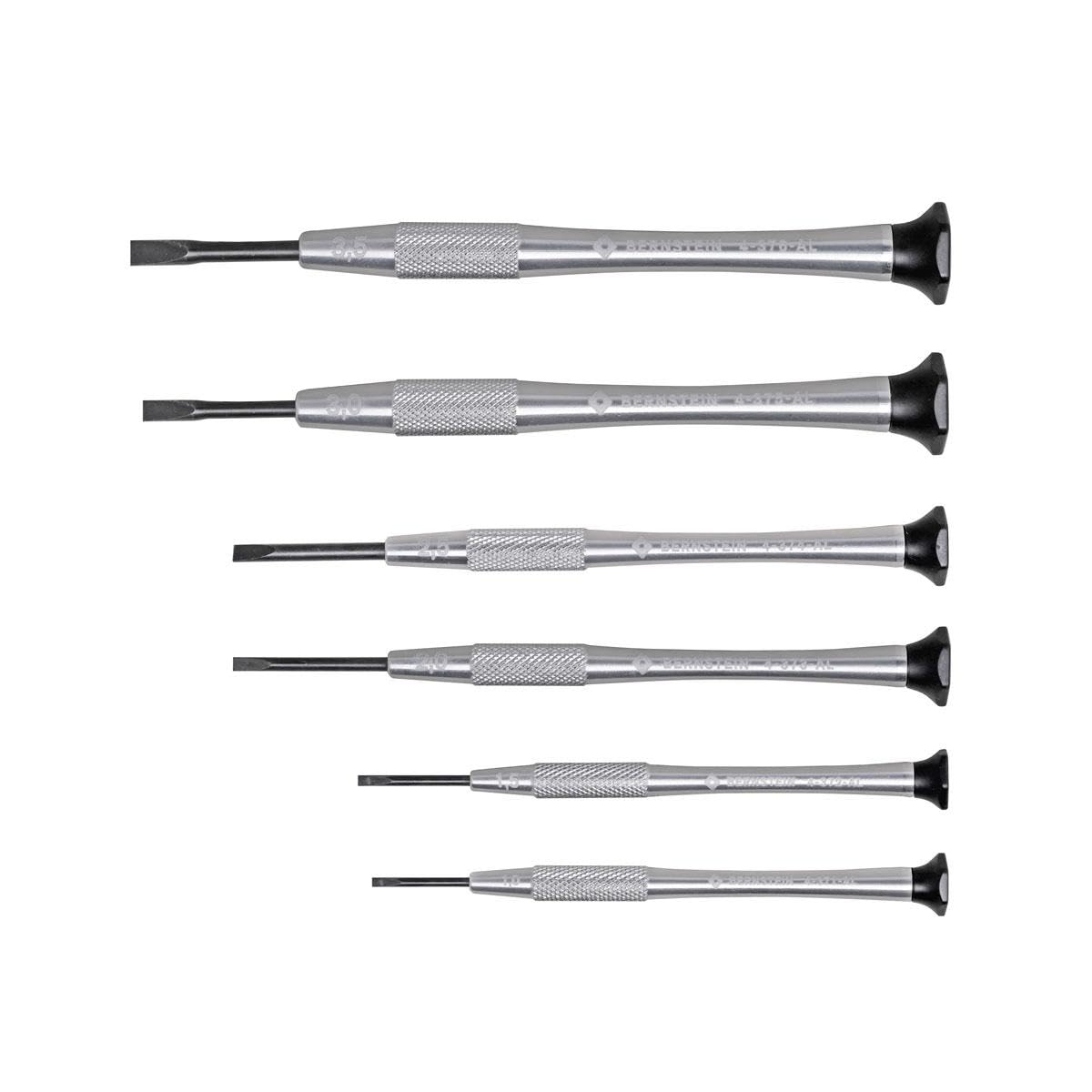 Bernstein Watchmaker's Micro Screwdriver Set 6-Piece Slot 0.6/1.0/1.5/2.0/2.5/3.0 mm, Watchmaker's Tool Set, for Watches, Glasses, Repair, Made in Germany