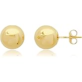 14K Gold Stud Earrings for Women | Yellow Solid Gold Flat & Full Ball Earrings with Gold Butterfly Backs | 4MM-8MM Hypoallergenic Real 14K Button Ball Studs for Women & Men by MAX + STONE