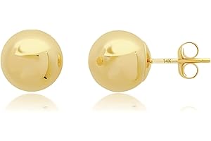 14K Gold Stud Earrings for Women | Yellow Solid Gold Flat & Full Ball Earrings with Gold Butterfly Backs | 4MM-8MM Hypoallergenic Real 14K Button Ball Studs for Women & Men by MAX + STONE