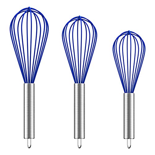 Hibery 3 Pack Silicone Whisk (Upgraded), Stainless Handle Wisk Kitchen