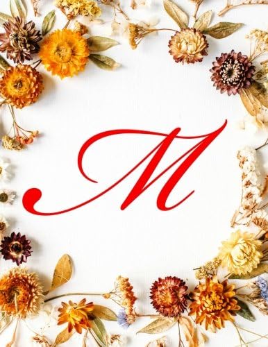 M: Monogram Initial Four Column Ledger Account Book Ledger, Accountant Notebook, Ledger Notebook - Fall Flowers, 8.5" x 11", 100 pages (Volume 13)