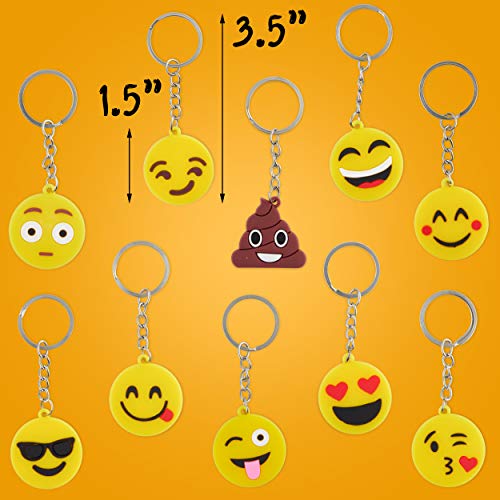 Emoji Party Favor Gift Keychains, 25 Emoji Key Chains for Kids, Key