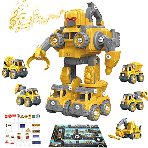 Toys for 5 Year Old Boy Take Apart Toys Construction Robot Toys Vehicle Set 5 in 1 Construction