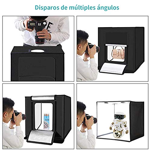 Juego de Estudio Fotográfico Portátil 60x60x60cm, Caja de Luz con Asa y Luz Regulable de 120 LED para Fotografía con 6 Fondos de Colores - Alta Calidad con Certificado (Set Estudio Fotográfico)