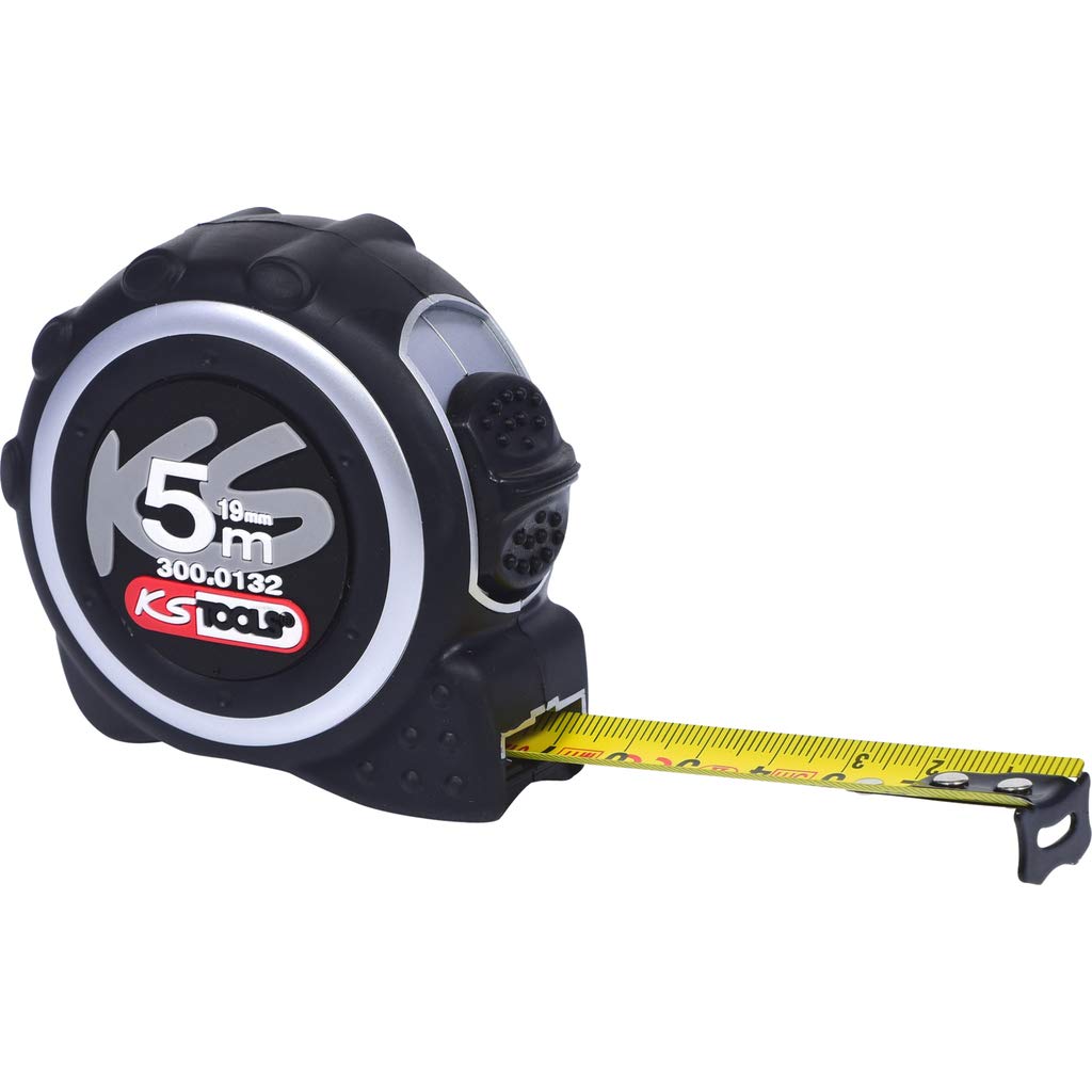 KS Tools 300.0132 Tape measure with locking device and belt clip, black grey, 5m, 19mm
