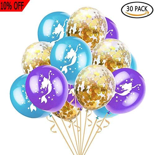 CREATEASY Mermaid Balloons Shiny Gold Confetti Balloon Mermaid Tales Bubble Aqua Purple Thick Latex Balloons